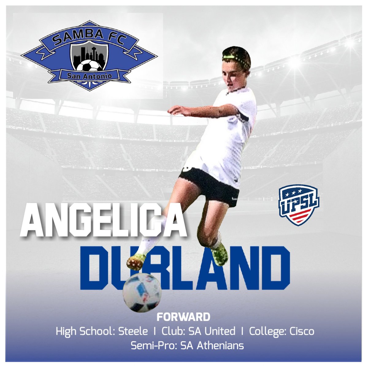 SambaFCSA's tweet photo. π¨ BREAKING SAMBA NEWS! π¨
Announcing our 7th signed player for Samba FC San Antonio women's team. Welcome Angelica Durland!ππͺβ½ #WeAreSamba #YourClub #SambitasSA @UPSLCentral @UPSLsoccer #SambaFCWomen #UPSLW2019 #ProWomensSoccer #ProRel https://t.co/vq773fCQCC