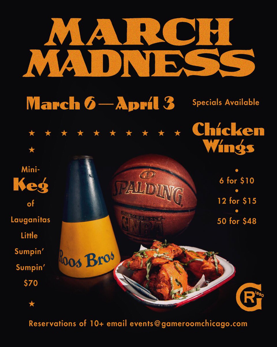 March is officially here which means March Madness will be here soon and we’ve got some great specials here in Game Room! Starting next Wednesday, March 6 we’ll have wings specials and mini kegs of <a href="/lagunitasbeer/">LAGUNITAS BREWING CO</a> for you and all your buds all month long.🍗🍻🏀🍗
