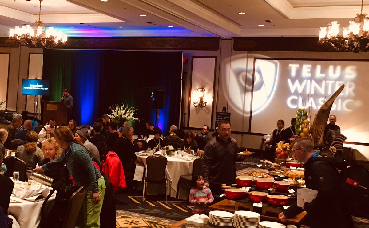 WBFoundation1's tweet photo. President Dave Krasny kicking things off at the 26th annual @TELUS Winter Classic! Always a great start to ‘Ski with a Pro’ Day with @Accenture breakfast @FairmontWhistlr before hitting the slopes @WhistlerBlckcmb ⛷❤️ #wbfoundation #TELUSwinterclassic https://t.co/vvFT6jiRqy