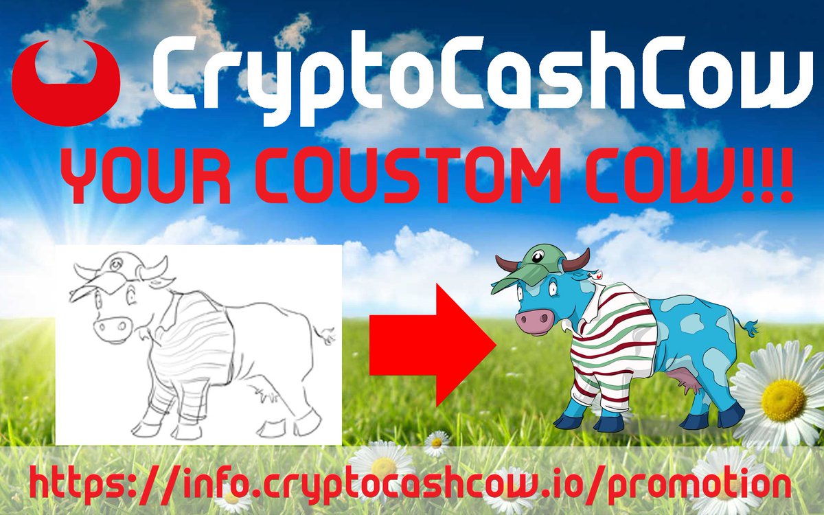 🚀🚀🚀Looking for a way to promote your brand? We design your custom cow for CryptoCashCow!!! Checkout our plans for custom cow promotion -> info.cryptocashcow.io/promotion . We offer plans for everyone!!! From SMALL (5ETH) to ROCKET (25ETH) #CryptoCashCow #ToTheMoon 🚀🚀🚀