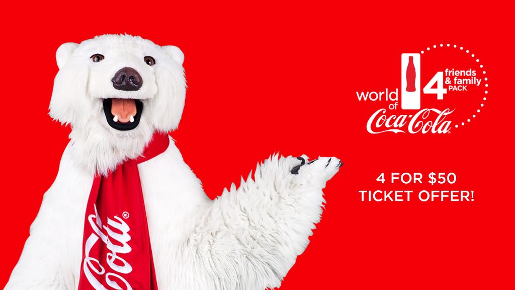 WorldofCocaCola's tweet photo. Special offer! From now - March 31, purchase up to four general admission tickets to #WorldofCocaCola for only $50. Learn more at https://t.co/y4TN3H4rPf. https://t.co/4vzTamL7n3