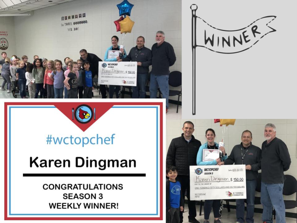 NathanDingman's tweet photo. #wctopchef winner is @DingmanKaren prize patrol has delievered her $150 to Amazon thanks to @WCR7Foundation for suppling the prize.  Check out https://t.co/EXFsDluX2J to join in the fun.  1 week left #wcedchat https://t.co/XlBID2aWGd