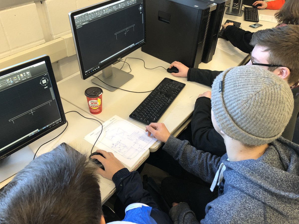 LehmannsClass's tweet photo. Cross curricular connections brought Grade 10 technomath into grade 11 tech design class today. The productivity was impressive. #cci #engaging #teamwork #Leadership #orthographicdrawing @CCI_SCDSB #Collaboration @SCDSB_Schools https://t.co/WoMYwE4lbJ