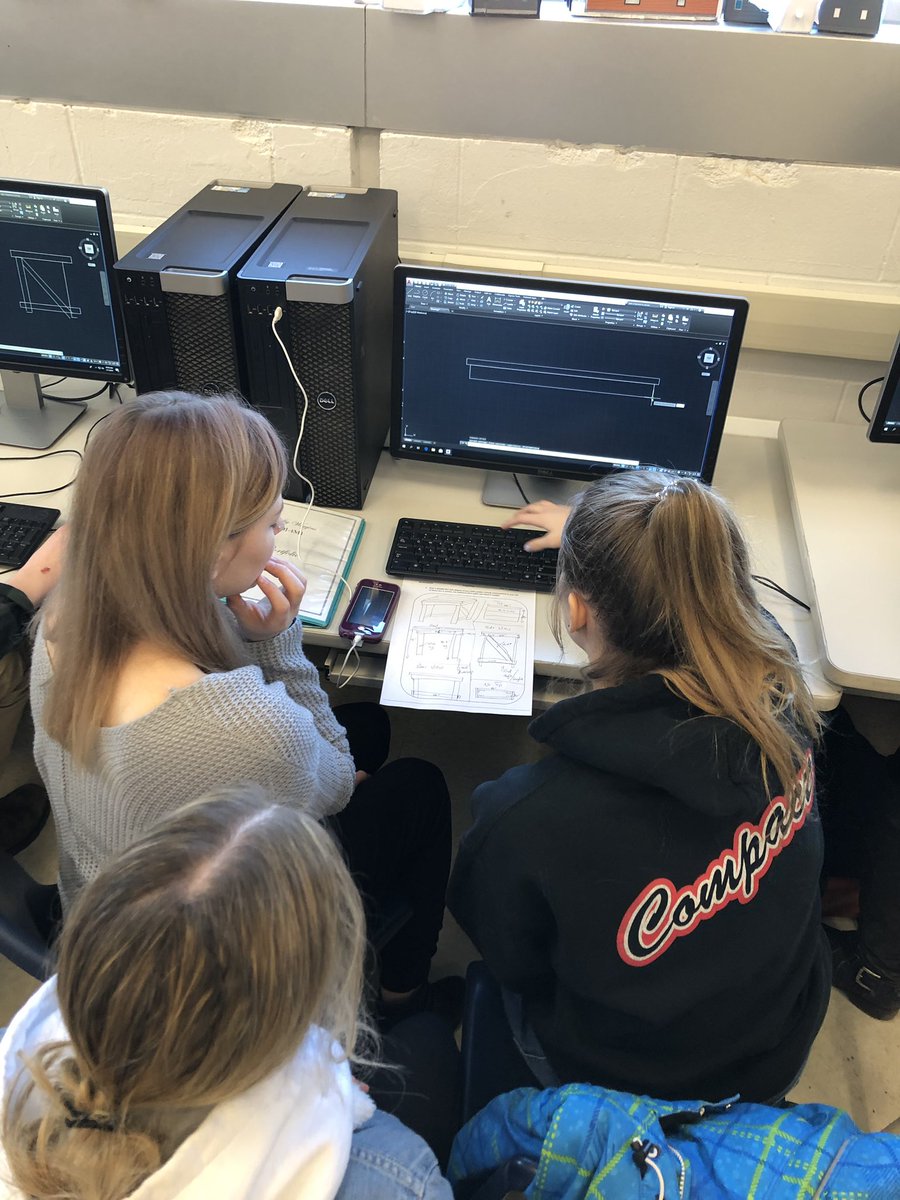 LehmannsClass's tweet photo. Cross curricular connections brought Grade 10 technomath into grade 11 tech design class today. The productivity was impressive. #cci #engaging #teamwork #Leadership #orthographicdrawing @CCI_SCDSB #Collaboration @SCDSB_Schools https://t.co/WoMYwE4lbJ
