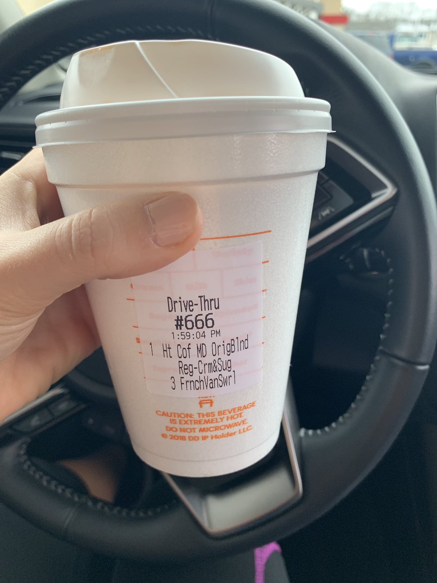 Kbskate's tweet photo. I specifically asked for French vanilla cofffee without any added cream or sugar. This tastes awful. Also, don’t think I didn’t notice the 666 @dunkindonuts #dunkinfail https://t.co/NAiYF0of0q