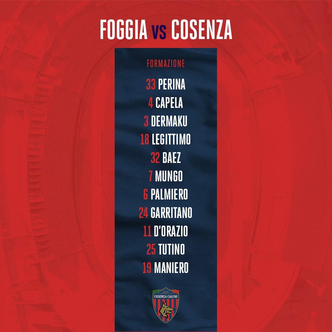 CosenzaOfficial's tweet photo. ๐ฅ La formazione rossoblรน che scenderร in campo per #FoggiaCosenza #FOGCOS https://t.co/V6FdyXreAs