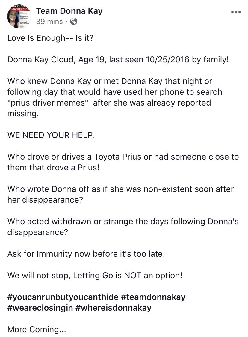 SisterSleuth_'s tweet photo. #DonnaKayCloud #DonnaKay #Missing #MissingInTX #Splendora #Texas #MissingMom #WhereIsDonna #TeamDonnaKay #Help #BringTheMissingHome #RT #LivePD #LivePDNation #Trending https://t.co/pllLYi7rpD