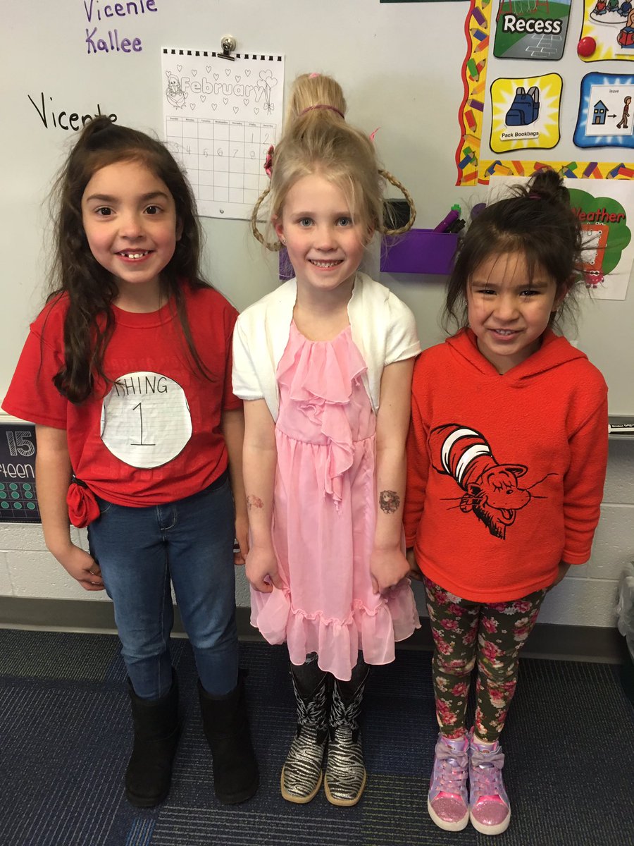Thing 1 and Thing 2 and Cindy Lou came to visit Platte Center kindergarten today <a href="/PCElemSchool/">PC Elementary School</a> #lakeviewvikes