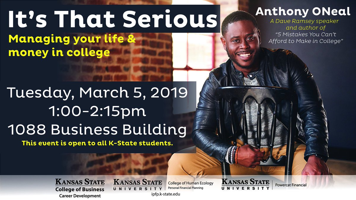 Balancing your coursework, personal life and finances in College can sometimes feel overwhelming and stressful. 

Learn about managing your life and money from Anthony ONeal - a best-selling author, Dave Ramsey speaker, and life coach - this Tuesday in the Lecture Hall!
