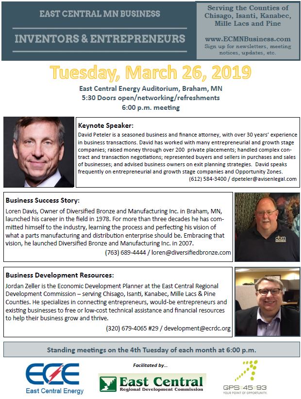 Fellow East Central Minnesota entrepreneurs &amp; inventors, this is something you might be interested in! <a href="/ECRDC/">East Central RDC</a>