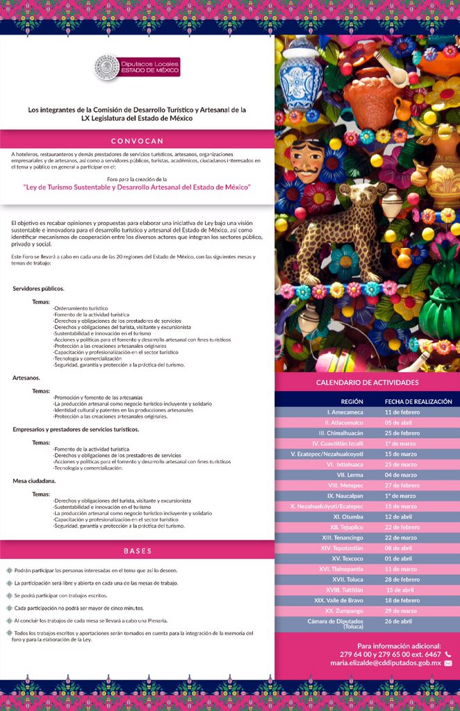 nannapoles's tweet photo. Los foros sobre la Creación de la Ley de Turismo Sustentable y Desarrollo Artesanal del #EdoMéx siguen realizándose con éxito. Próximo 22 de marzo toca la Region XIII #Tenaningo en Salón de Eventos del SME. #Dtto7Local #NNPcontigo https://t.co/maS8qRQ7iU