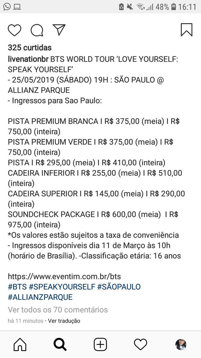 CDK_Oficial1's tweet photo. [#VALORES_BTS] Saiu os valores do Show do BTS.

#brubs https://t.co/xiRmrrZarp