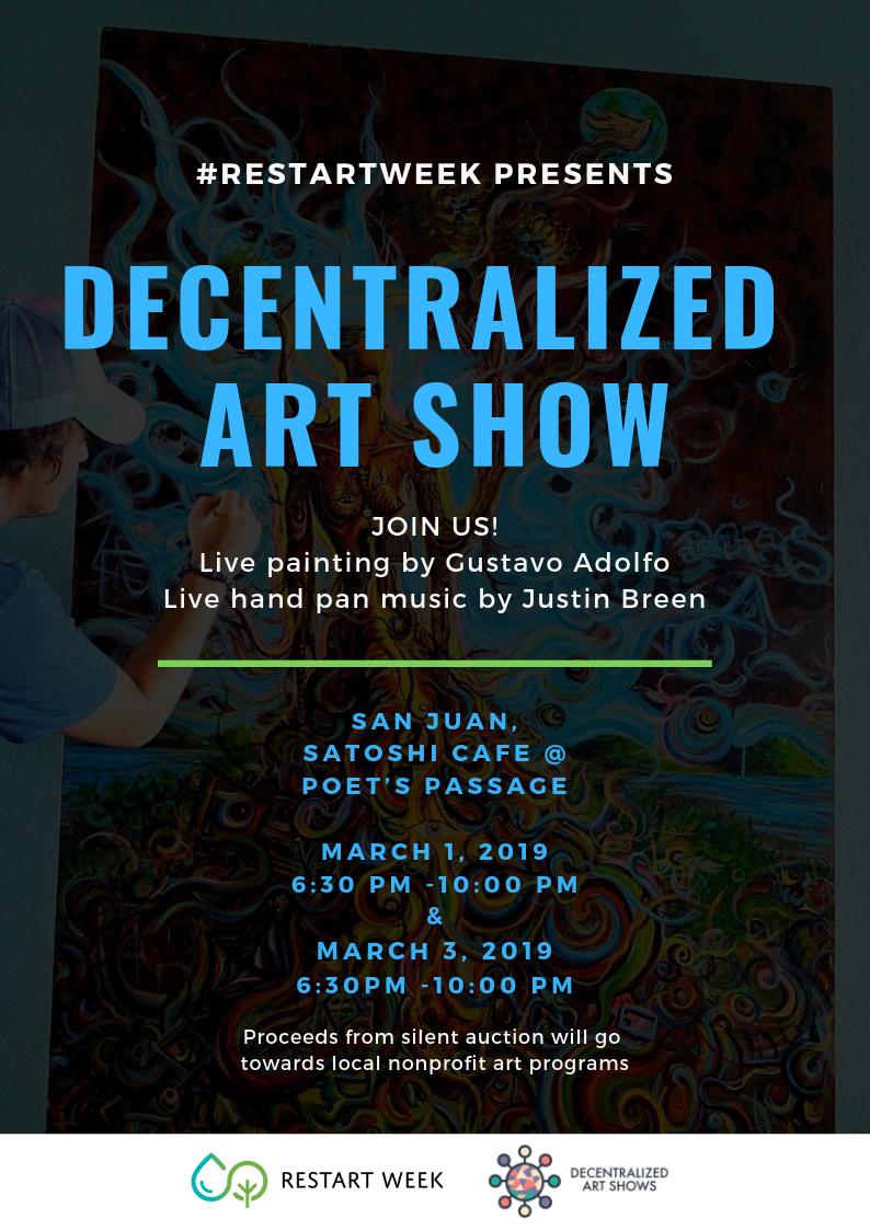 RestartWeek's tweet image. Join us in a few hours in the The #SatoshiCafe at The Poets Passage to see live art by Gustavo Adolfo and live music by Justin Breen! #restartweek 
visit - restartweek.org for more details! 
#PuertoRico #ActivatePR #RestartPR #decentralize #cryptocurrency #CoinAgenda