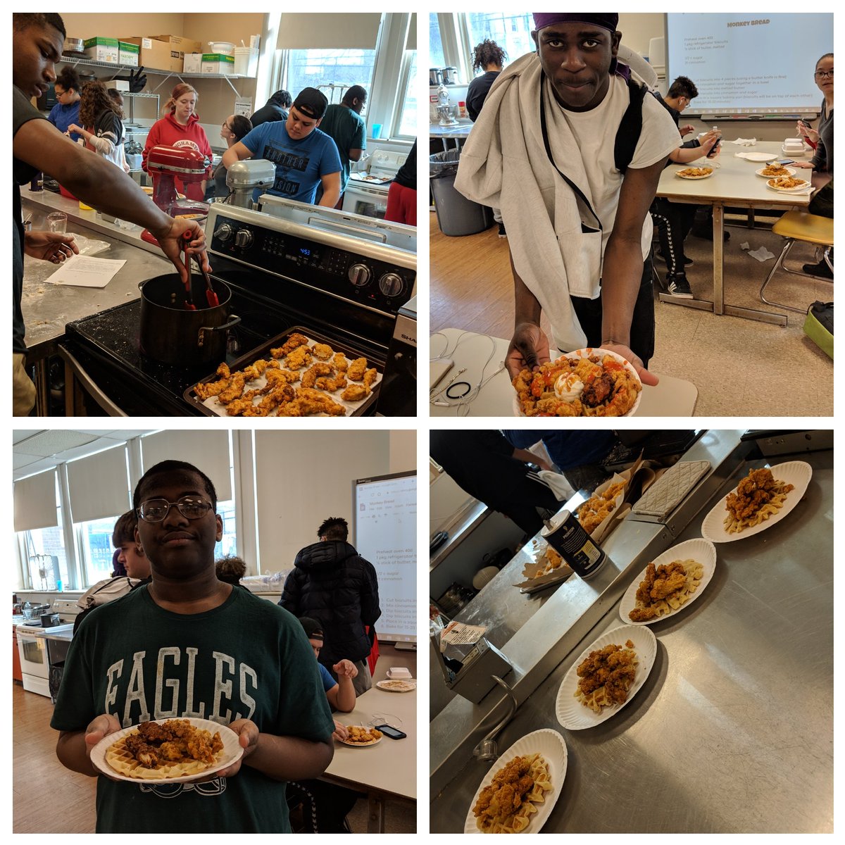 BHS_FACS's tweet photo. Southern Style Chicken and Waffles was a challenging lab but everyone stepped up to the plate! Shout out to all second level culinary students, you all rocked it!#skillsforlife @BinghamtonCSD @Kevin_Richman @brenda_lidestri @DrToniaThompson https://t.co/N7CL211vUH