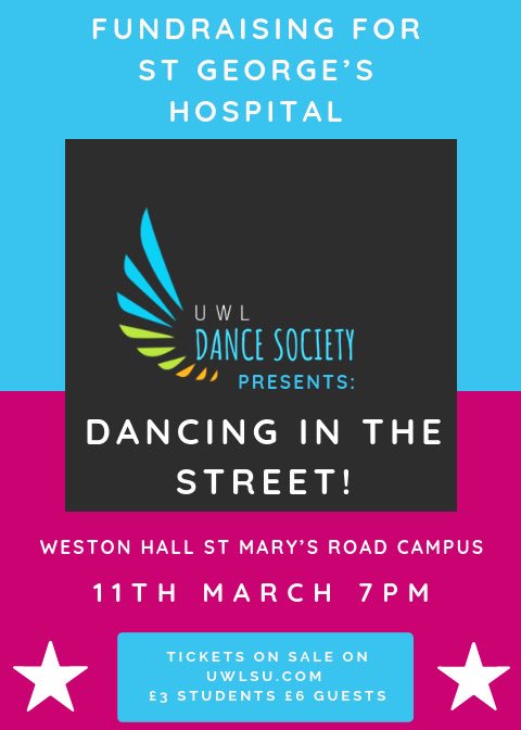 danceuwl's tweet photo. @claudelittner Please come and watch Dancing In The Street on Monday the 11th of March! It’s going to be such a fun charity concert! All run by students! 🌟🌟🌟 https://t.co/6rejRLXTwh