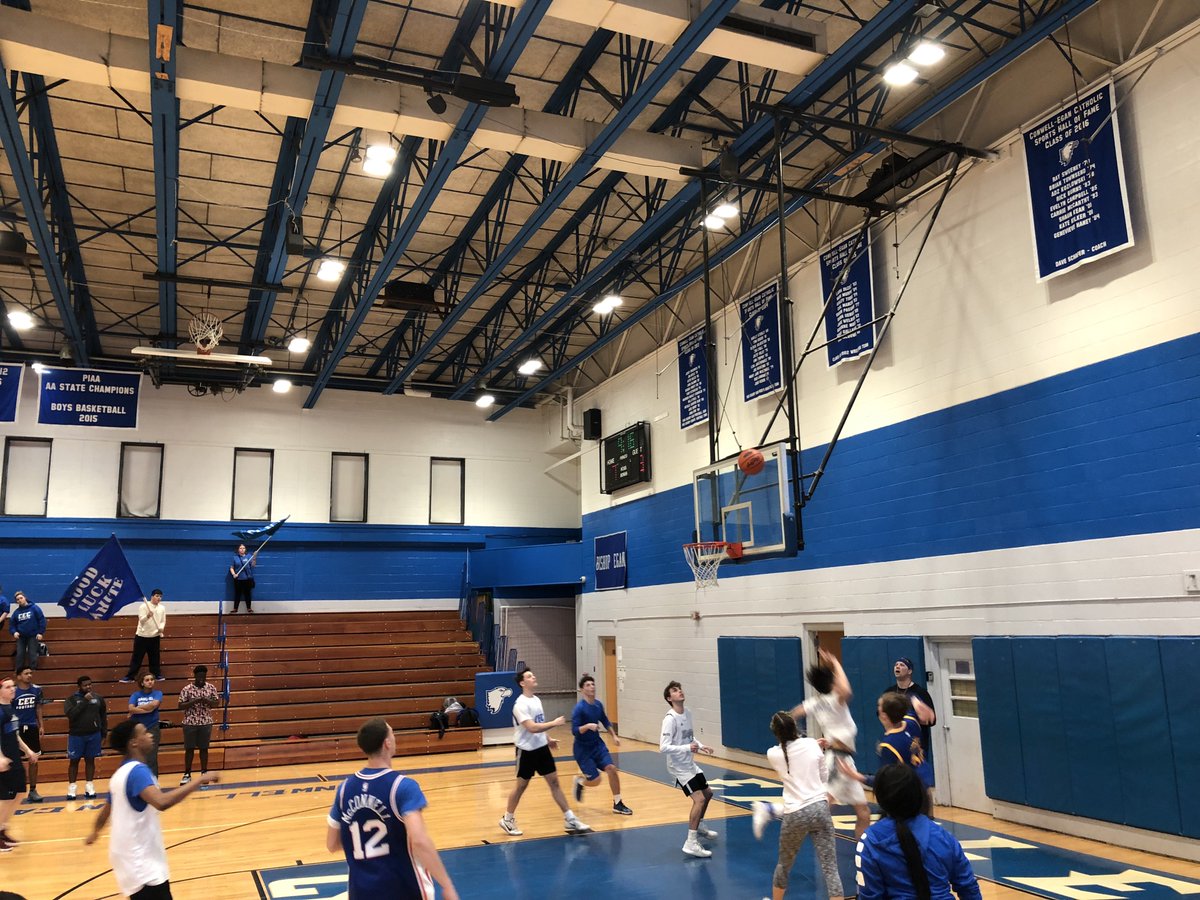 Congratulations to the BLUE team for winning today's basketball game! Great job to both of our team's (White &amp; Blue) for showing their school spirit. Basketball marathon will continue throughout the weekend as our alumni/friends play and support their alma mater. #GoEagles 🏀🙂
