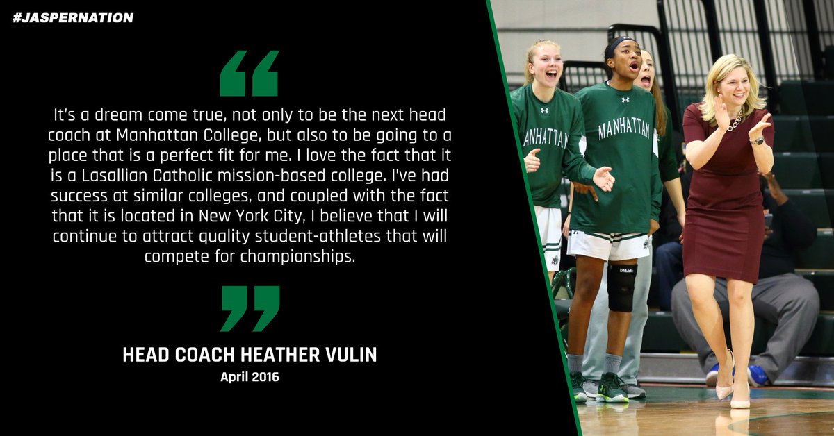 Manhattan_WBB's tweet photo. In 2016, @heathervulin was named Manhattan's head coach. Since then, she has mentored two 1000-pt. scorers, the first @MAACHoops 6th Player of the Year in program history, and an All-Rookie selection.

Watch her full press conference here: https://t.co/zMSLQzg4nu 

#mcwbb40 https://t.co/LTFq00sIIh