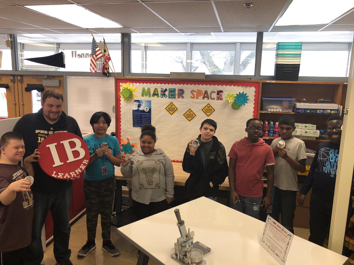 IBmsSchuler's tweet photo. Mr. Burrows and his life skills students prove one person can change the world by creating anti-bullying buttons to finish up their IB Unit about American Peacekeepers! #ibcreative #ibahero #ibforall #stophate #stopbullying @MRMS_Magnet @Mitch_4242 @willbateszone3 @MRMSlions https://t.co/jFdNakXOY0