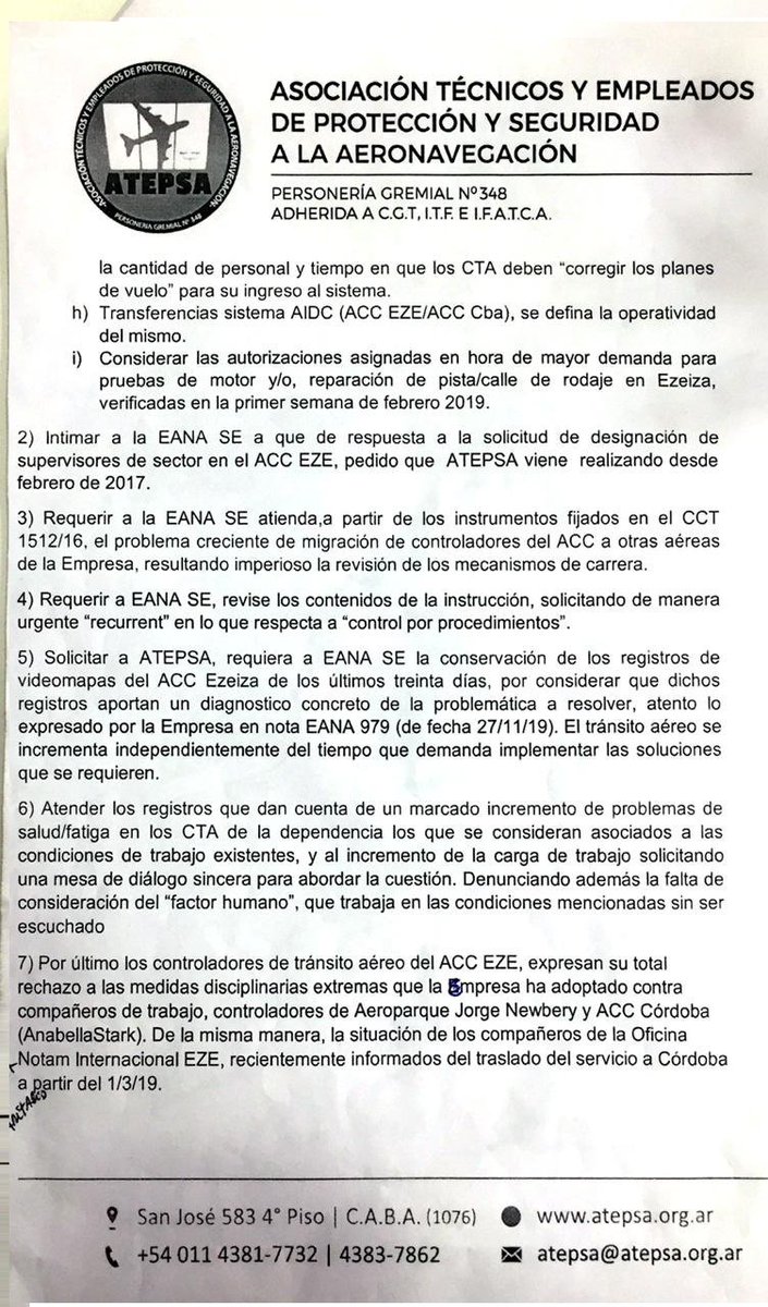 ATEPSA_Nacional's tweet photo. CONTROLADORES AÉREOS ACC EZEIZA EXIGEN RESPUESTA: CONDICIONES TRABAJO Y SEGURIDAD OPERACIONAL
Resoluciones asamblea ATEPSA https://t.co/osJkD5weIT