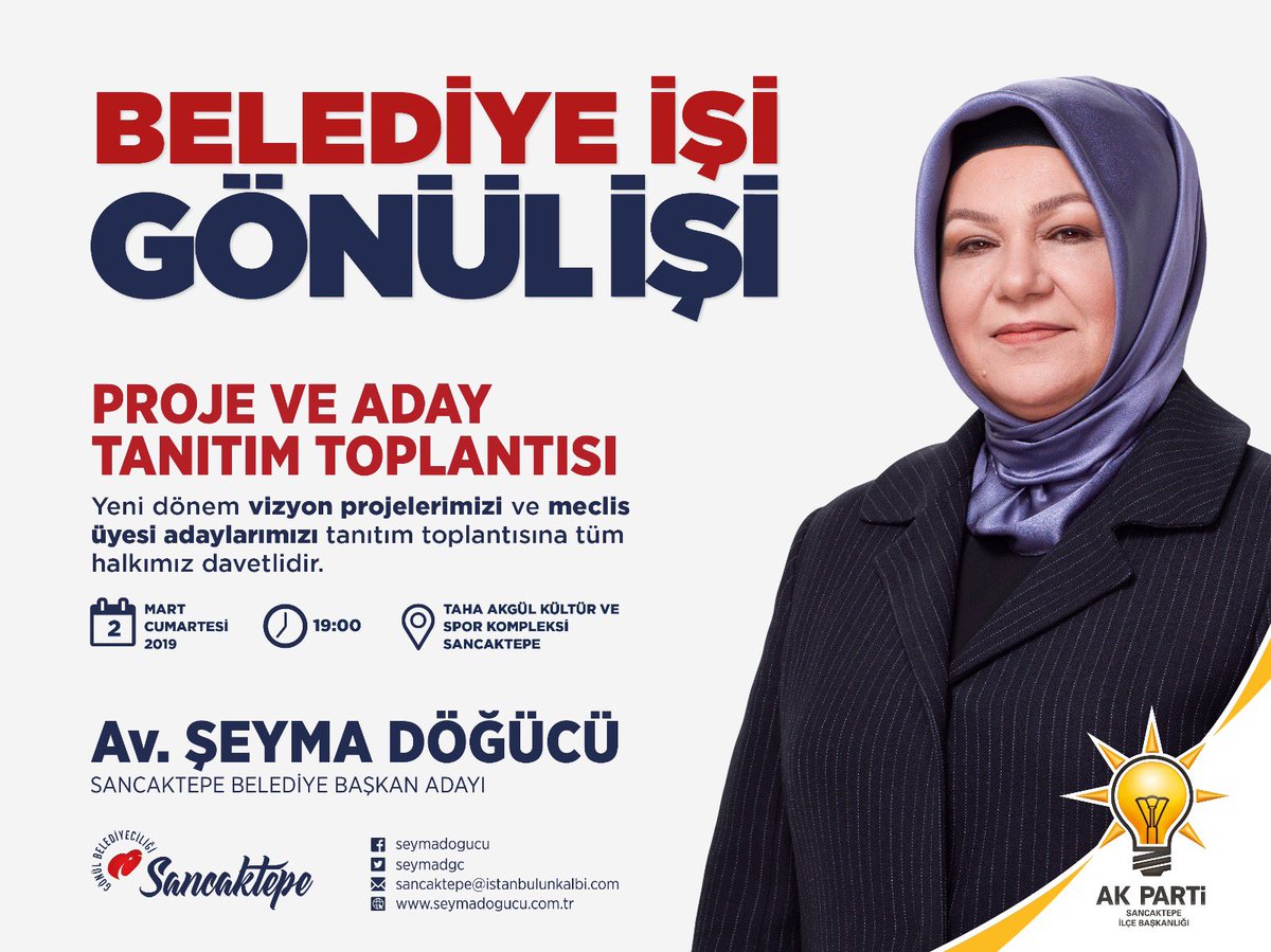 SeymaDgc's tweet photo. Kıymetli #Sancaktepeli hemşehrilerim,
2 Mart Cumartesi saat 19:00'da Taha Akgül Kültür ve Spor Merkezi'nde yeni dönem vizyon projelerimizi anlatacağız ve meclis üyesi adaylarımızı tanıtacağız.Bu önemli programa katılımınızı bekliyor sizleri sevgi saygı ve muhabbetle selamlıyorum. https://t.co/JRUVjtIKW8