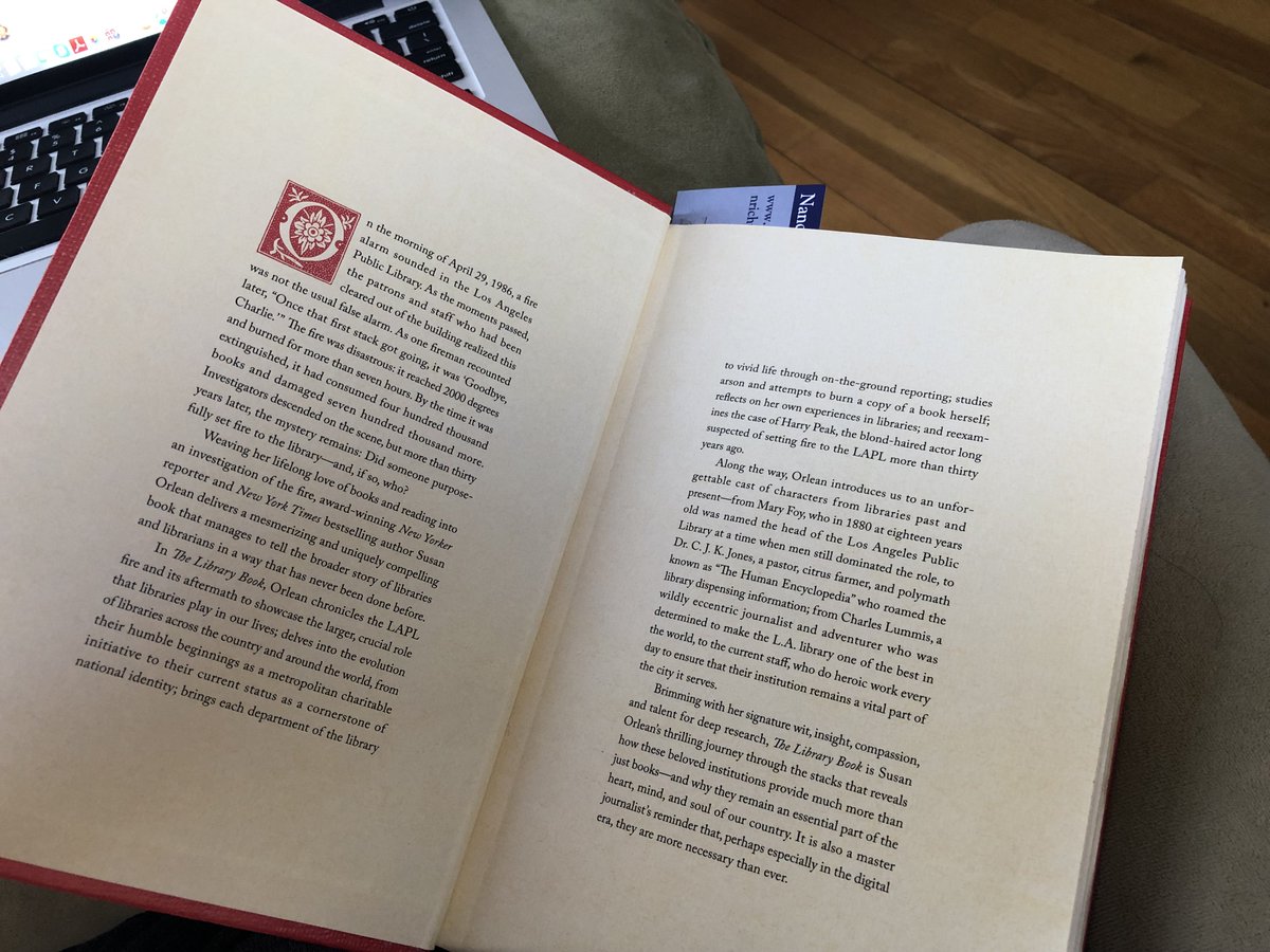 NicholeBernier's tweet photo. I'm cracking open the jacketless THE LIBRARY BOOK by @susanorlean and for the love of Pete the cover and inner-cover PAGE JACKET have me twitterpated even before that first sentence. #bookswoon https://t.co/tfcK6RkSeq