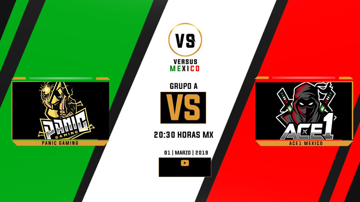 HOY VUELVE LA ACCIÓN 

GRUPO A

PRIMER PARTIDO 

🆚: <a href="/PanicGamingCR/">Panic Gaming</a> - @ACE1_MEX 

#⃣: #VERSUSMEX

📅: 1 de Marzo del 2019

⏰: 20:30 pm Hora centro de México

¿Panic conseguirá su primera victoria o los ninjas lograran adueñarse del grupo?