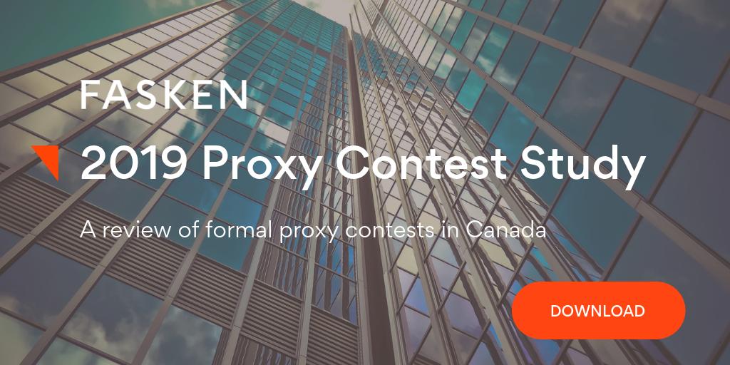 FaskenLaw's tweet image. #Fasken releases its Proxy Contest Study 2019 Update, a review of formal proxy contests in Canada last year, by Brad Freelan &amp;amp; @DanaGregoire. #ProxyContest #ActivistInvestor bit.ly/2GVFyhy