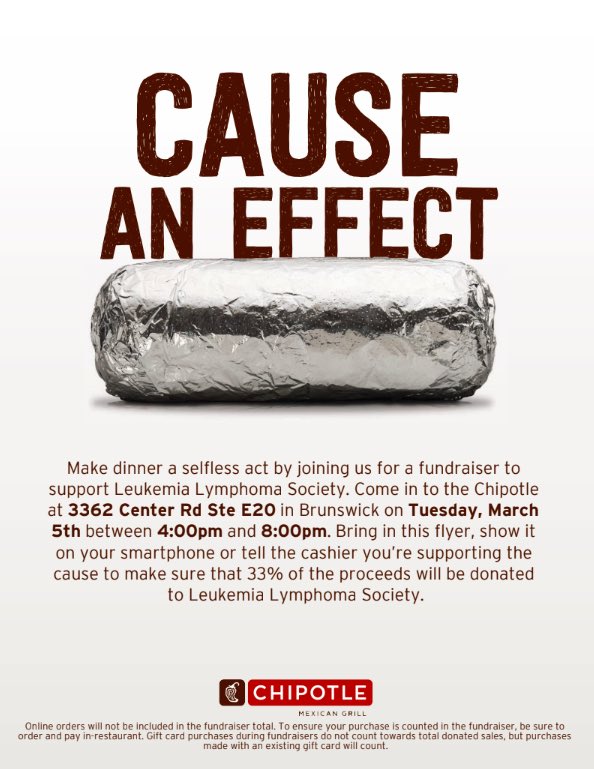 Help support Tyler Benson &amp; Team Brunswick raise money for Leukemia &amp; Lymphoma Society Student of the Year Campaign.  Easy way to help, Chipotle on Tues &amp; by making a donation to Tyler &amp; Team Brunswick at events.lls.org/noh/northernoh… <a href="/BHSPetryAP/">Mrs. Petry</a> <a href="/MrsPink_BHS/">Mrs. Pinkerman</a> <a href="/Tbenz01/">Tom</a> @chipoltetweets