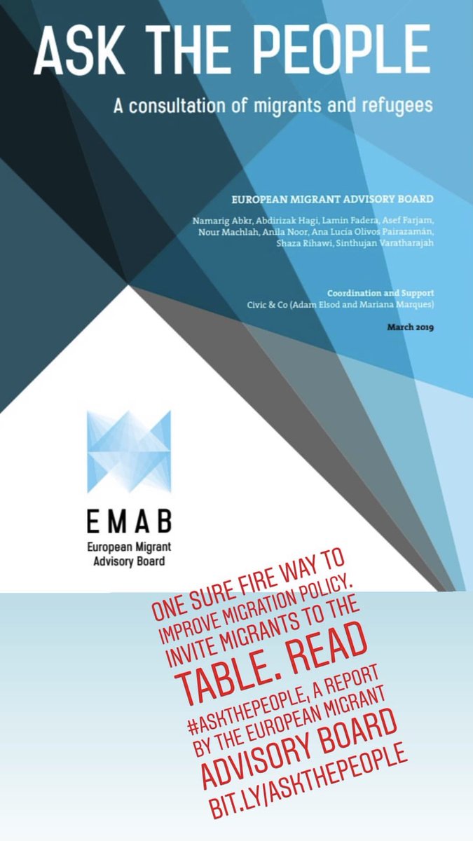 ShazaAlrihawi's tweet photo. How do you improve migration policy in #Europe? Ask those directly affected. Read #AskThePeople a new report by the European Migrant Advisory Board
#EMAB #migrants #refugees
#EU #integration #newcomers #partnershipinclusion https://t.co/RPifaMetFB