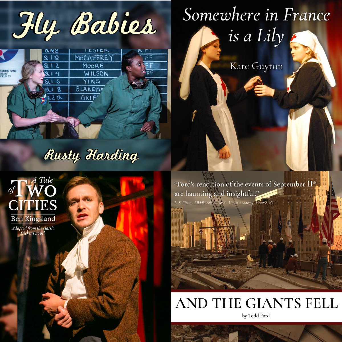 Check out these powerful historical dramas!

Fly Babies by Rusty Harding --> bit.ly/2ptYwRQ
Somewhere in France is a Liliy --> bit.ly/2GTe6Be
A Tale of Two Cities --> bit.ly/2XyFXvt
And the Giants Fell --> bit.ly/2Vwnaiv