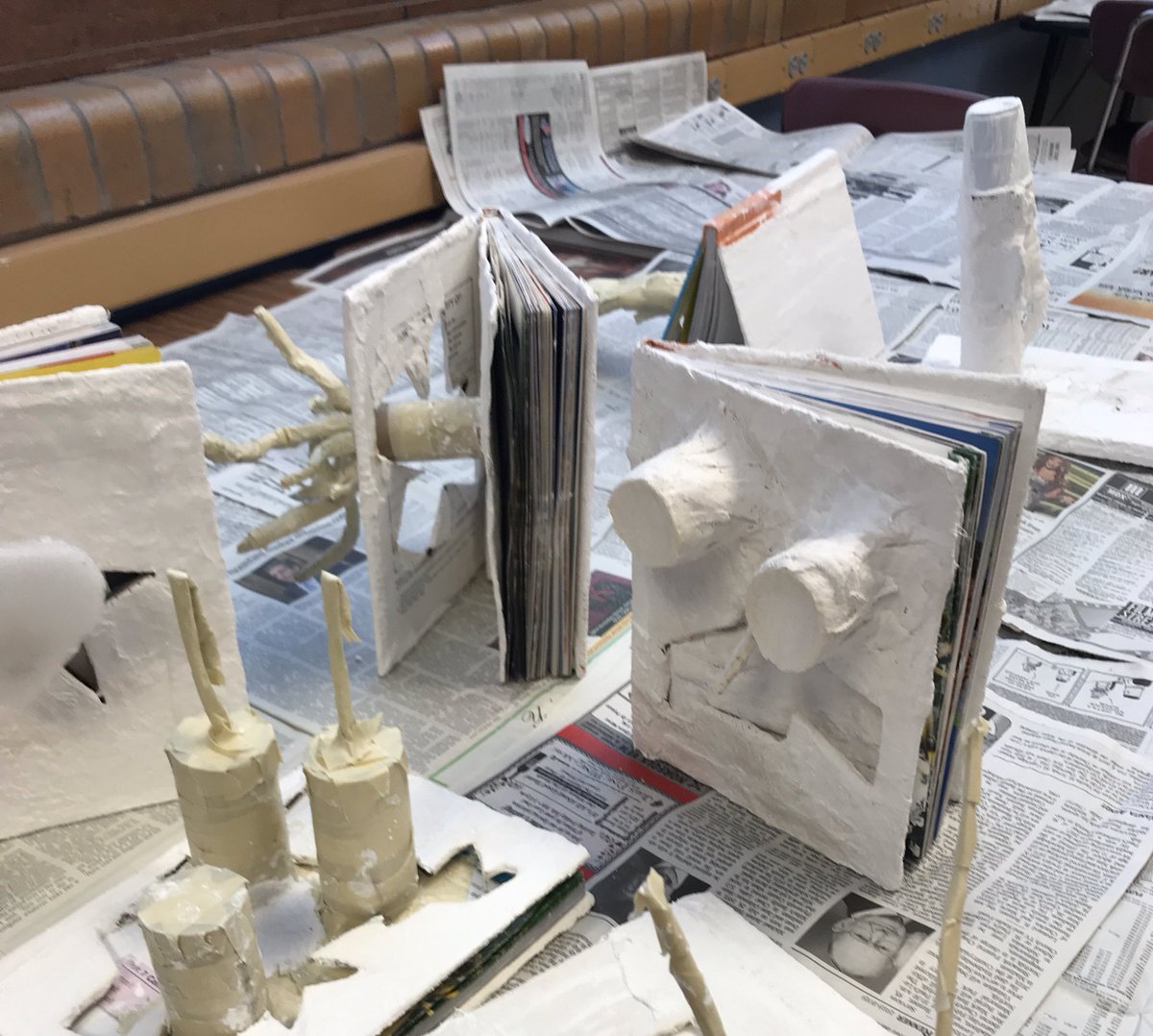 RuzickaART's tweet photo. Altered book sculptures. Almost done plastering. #npspanther #alteredbooks https://t.co/cm1gpwjT5n