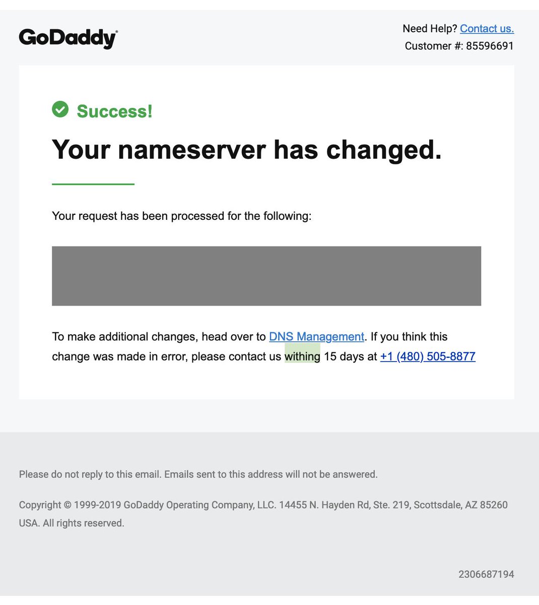 NathanBrauer's tweet photo. Hey @GoDaddy - Found a typo in an operational email of yours: https://t.co/OalWLodlSe