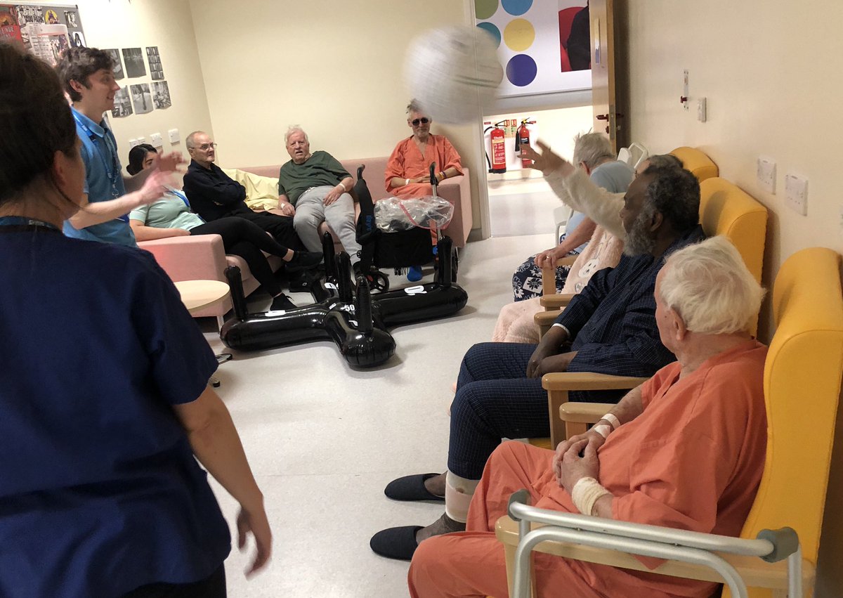 OlderPeoplesMRI's tweet photo. Loads of fun today for Ward 45/46βs inaugural Exercise Group (with party games thrown in!) part of #FocusOnFrailtyWeek Thanks so much to @thomasreginald6 Lizzie, Katherine and Mia for supporting, it was great! ππΌπ #Strength&Balance #AgingWell @sazren @dawnpike20 @mftchiefnurse https://t.co/WD1Tn4lSJW