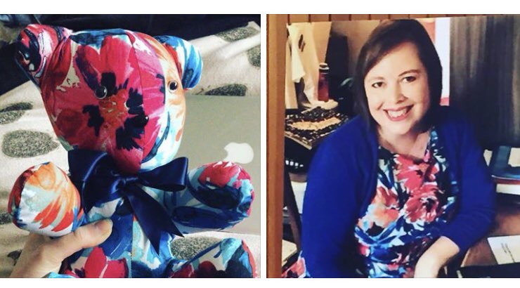 LiddyBorg's tweet photo. My beautiful bear made out of my mums favourite dress. I’ve called her joy ♥️ https://t.co/OxYFkaSUrB