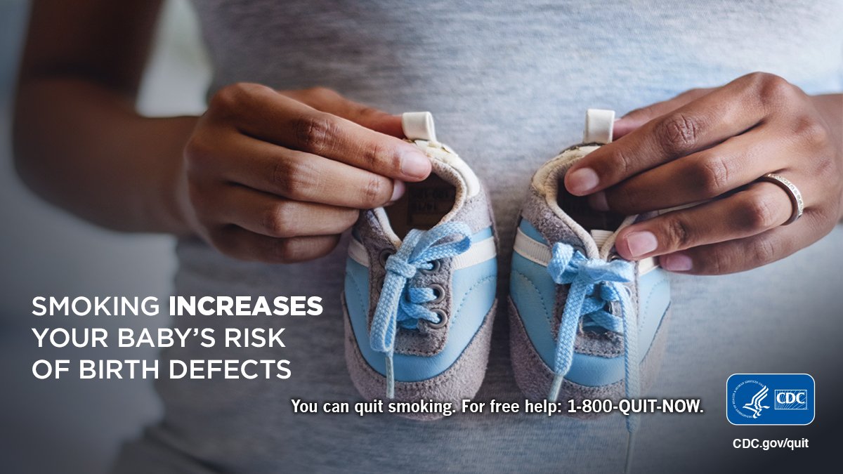 CDCTobaccoFree's tweet photo. Smoking during pregnancy puts your baby's health at risk. Quitting can help keep your baby safe from certain birth defects. #ManyBirthDefects1Voice #WorldBDDay https://t.co/5Z9z6ijVwJ