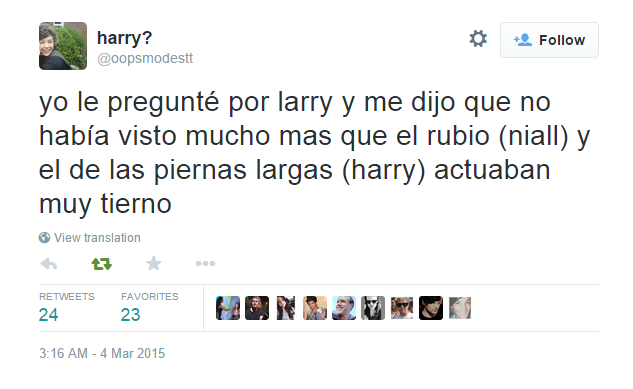 narrysmims's tweet photo. I asked him about larry and he told me that he had not seen much more than the blonde (niall) and the one with the long legs (harry) acting very tender. #Narry #Narold https://t.co/vt0w9fOvkE