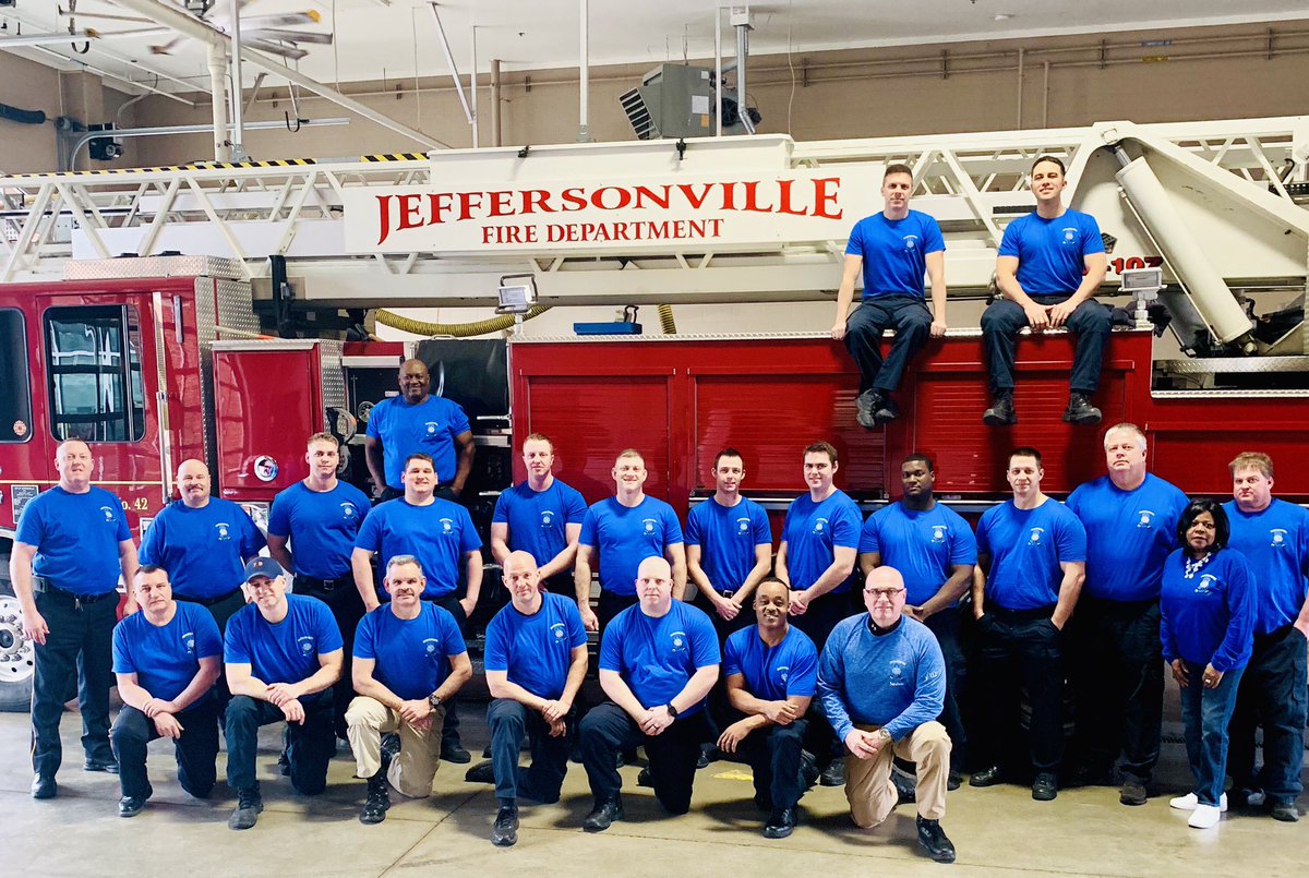 JFDpio's tweet photo. #JeffFire and the Jeffersonville Indiana wearing blue for Colon Cancer Awareness!!!
#GetChecked #ColonCancerProject #HaHaHaHaStayingAlive #BeCancerFree #CrewsInBlue #SilentButtDeadly https://t.co/fo30g29GZJ