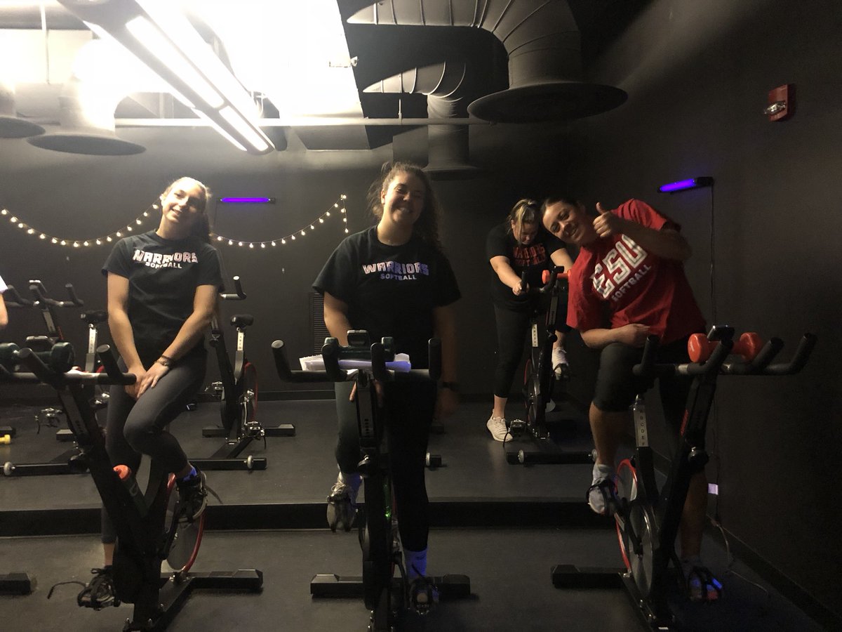 ESUSoftball's tweet image. Changed up practice today, utilizing our professionals on campus! Thank you Maddy Walters for crushing the Warriors with an hour spin class &amp;amp; an hour yoga class! Thanks @KAWolfey for joining us!!! #SolidPractice #SoftballPlayersNeedMoreYoga #WhereWarriorsBelong