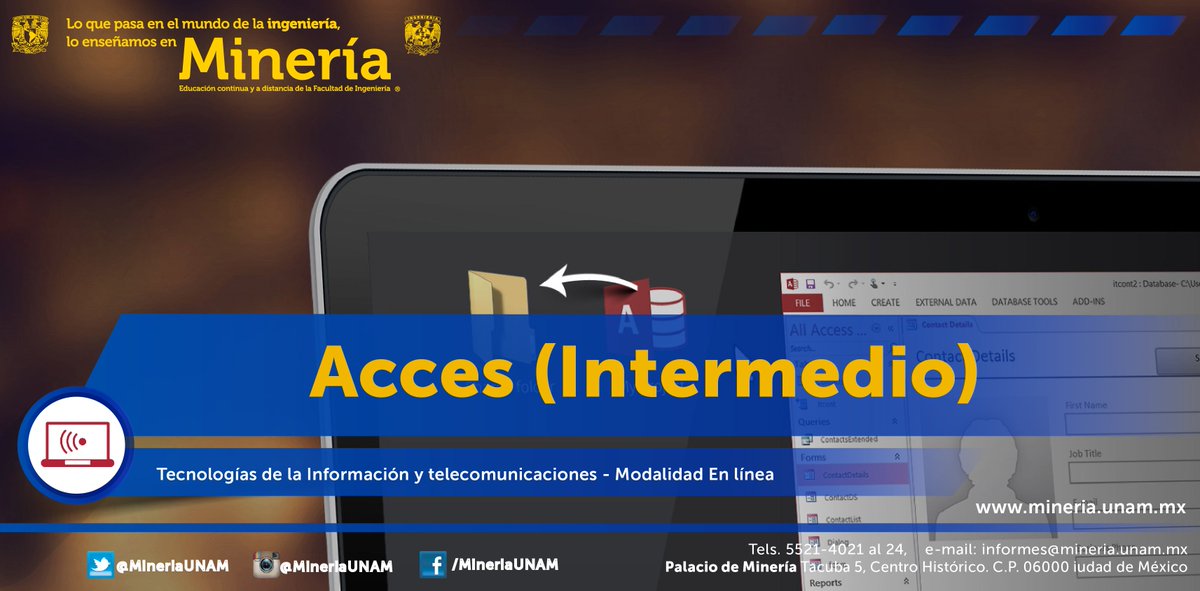 MineriaUNAM's tweet photo. ¡Participa en el #CursoEnLínea y aprende a importar y exportar datos con diferentes formatos entre #Access2013 y otras aplicaciones !
Del 18 de marzo al 07 de abril. Temario, precio y registro en: https://t.co/L3CE6lWcAm https://t.co/WXI730TrmM