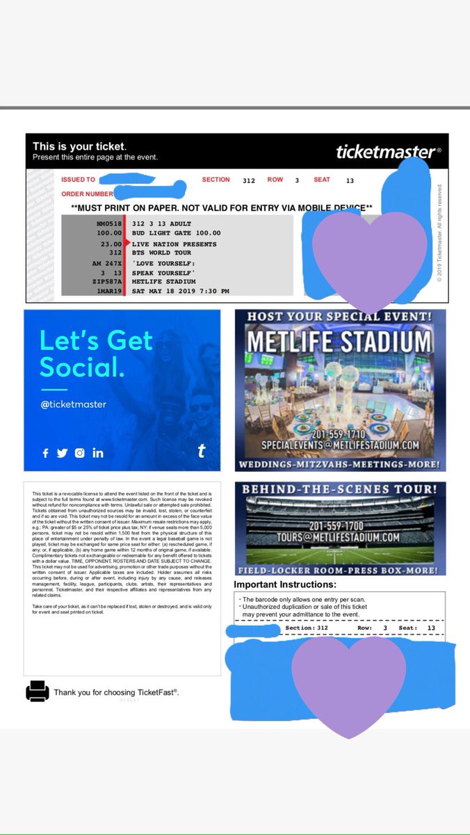 ineedmonnie's tweet photo. ‼️SELLING
🔸METLIFE STADIUM
🔸2 TICKETS
🔸SECTION 312 ROW 3 SEAT 13 &amp; 14
BOUGHT FROM TICKETMASTER✔️
🔴$195 EACH
@BTSTICKETBOT 
#BTSSPEAKYOURSELFTOUR 
#BTS_WORLD_TOUR  
#SpeakYourself #BTSMetlife  
#BTSxMetLifeStadium  
#BTSinNewJersey 
#BTSSpeakYourself #BTSxMetlife #btstickets https://t.co/ubg6UZIx0d