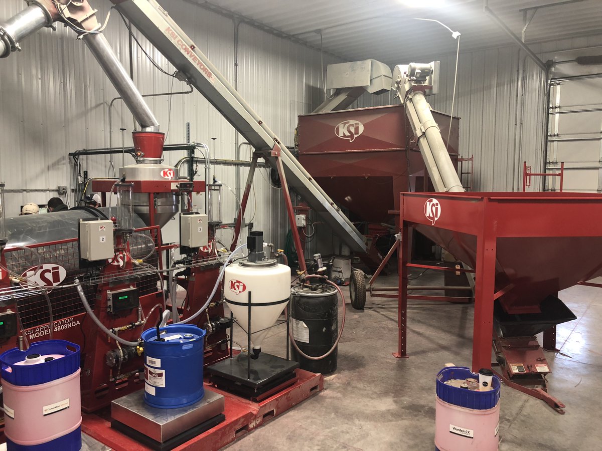 NPCAgronomy's tweet photo. The brand new KSI soybean treater is assembled and ready to treat soybeans. Stop by and check it out.  Treating has started https://t.co/pPABZrwUwo