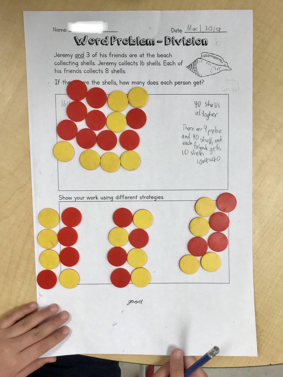 Grade 3/4 #MathTalk! Students were engaged in conversation about today’s math problem using counters to share their thinking. #iteachmath #manipulatives #math #wordproblem #QueensEduc <a href="/MoraineHills/">Moraine Hills PS</a>