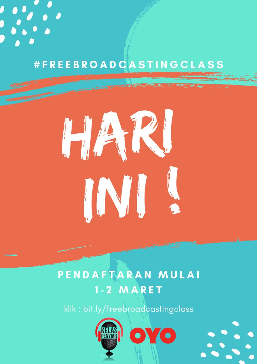 kelaspenyiar_ID's tweet photo. Hari ini terakhir, Broadcaster!
Yuk jadi bagian generasi Influential Broadcaster yang kreatif jaman now.
Pendaftaran One Day #freebroadcastingclass dibuka sampai hari ini 2 Maret 2019.
Klik di https://t.co/dRlPLAW9BN
Goodluck! https://t.co/OyGZTnYTny