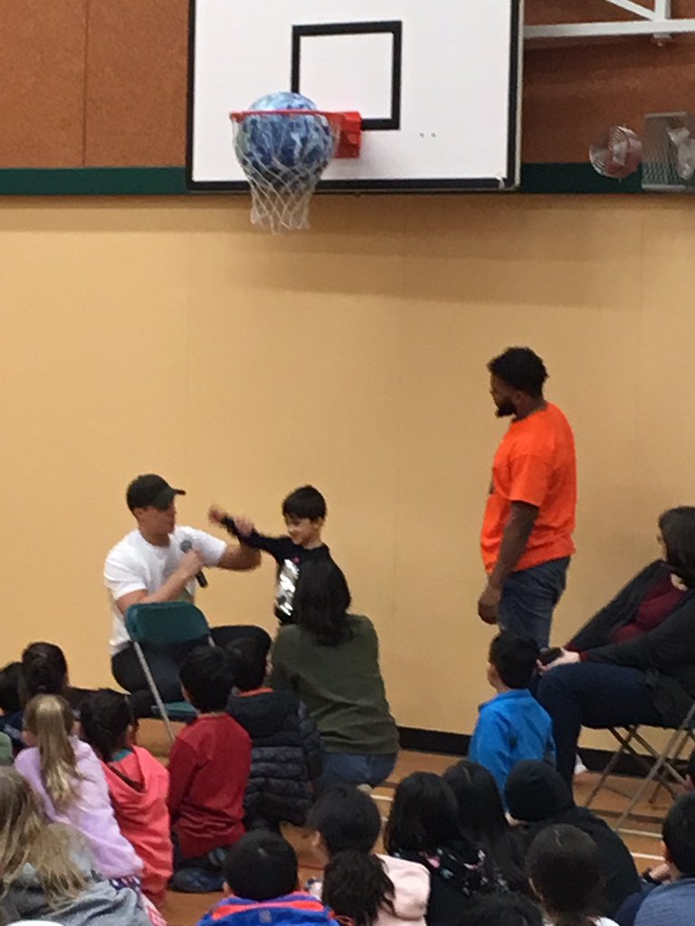 Great visit from Jordan &amp; Mitch of the BC Lions today to promote Energy Champions. Extra cool: I’ve known Mitch since ‘04 when teaching at Best with his dad, Bruce, who won a Cup with the Lions in ‘85. Both were also CIS Champs when they played at UBC. #genetics <a href="/CharlesBestScho/">Charles Best School</a>