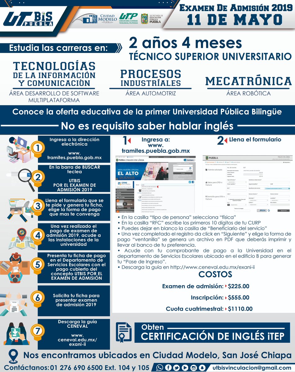 UTBISPuebla's tweet photo. #CoomingSoon #ExamenDeAdmisión #UTBISis #ProcesosIndustríales #TICs #Mecatrónica #TSU #ConoceUTBISPuebla #Admisión2019 #BISmodel #BISuniversities #OrgulloUTBIS #ProudlyUTBIS #TuFuturoEnUTBIS https://t.co/TzSgqztM8v