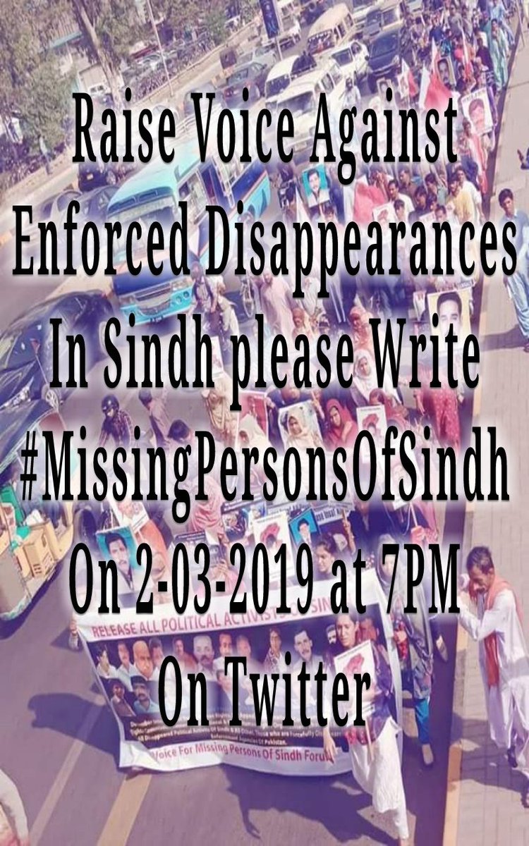 #MissingPersonsOfSindh Twitt at 7PM Today