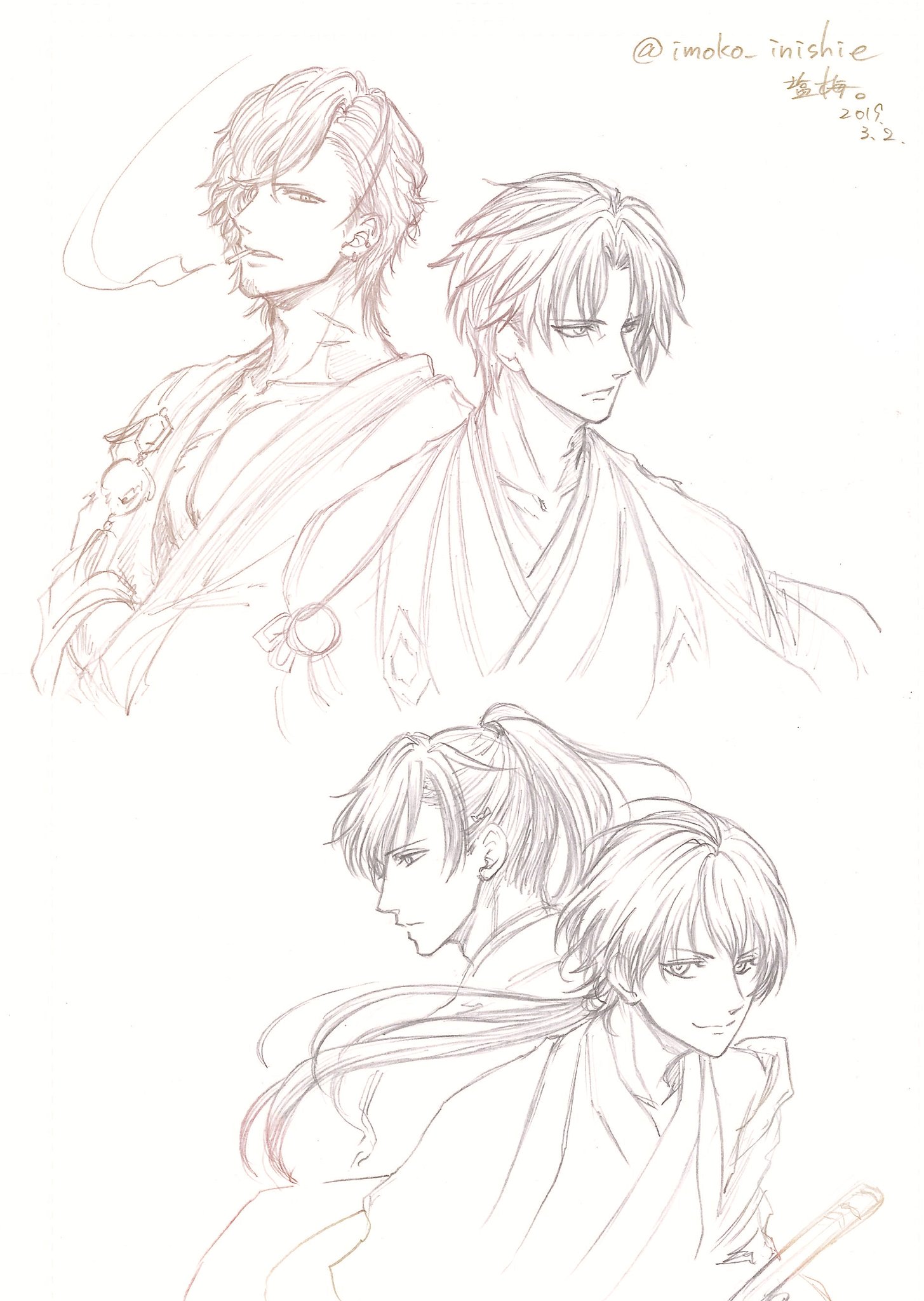 塩梅 お絵描きリハビリ 一枚目 よければどなたか嫁 いや婿にもらってやってください 迷子四人 描き馴れてない男子でリハビリしてたはずが気付けば推しに戻り終了 何故か二人とも伏し目がちになってしもうた アカセカイラスト T Co