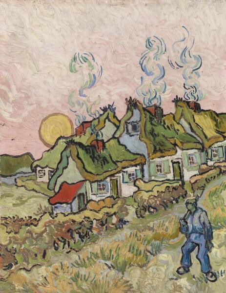 💥 Painter; Vincent van Gogh. 🇳🇱Title; Houses and Figure, February 1890. Oil on canvas, 52 x 40.5 cm. The Barnes Foundation, Philadelphia. 🇺🇸