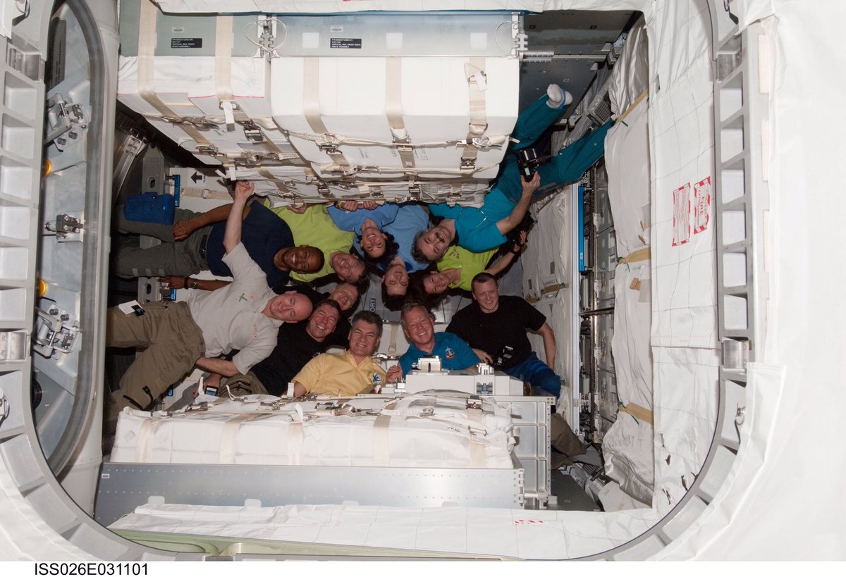 Astro_Nicole's tweet photo. STS133 memory. This was fun - just a little hanging around with our friends. 
#8years #anniversary #finalflight #spaceshuttle #discovery #sts133 #iss #expedition #exp26 #friends #crew #exploration #space https://t.co/DmCS2AJ0N2