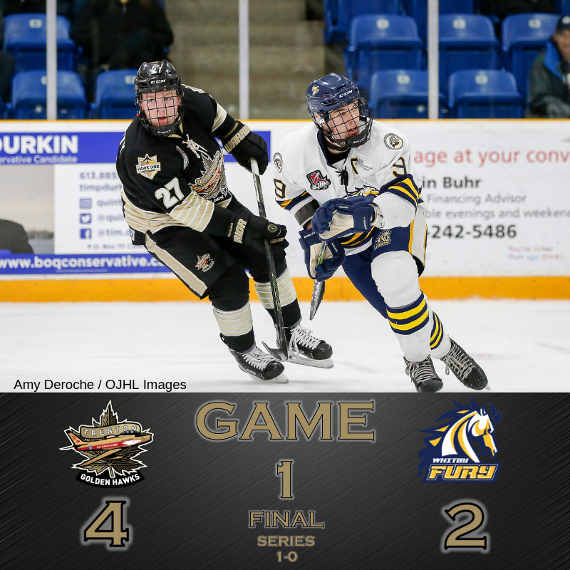 OJHLGoldenHawks's tweet photo. 🚨 HAWKS WIN 🚨
The boys take Game 1 of our first round matchup with the Fury. Game 2 is Sunday in Whitby!
#GoHawksGo #WingsofGold #HawkOne https://t.co/8xeVVm4Im1